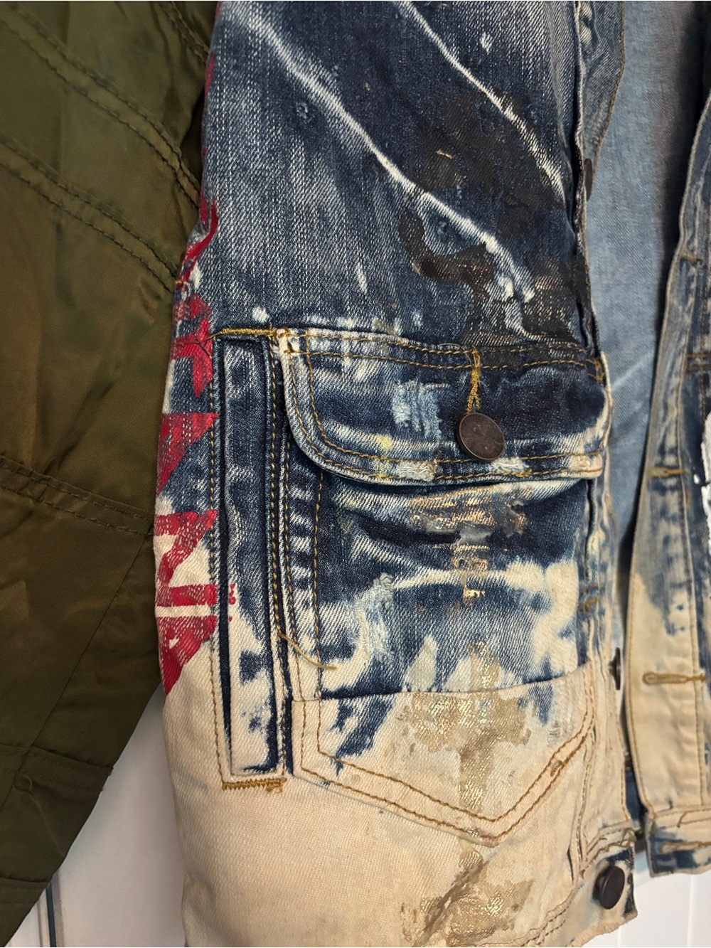 Vintage Americana Mixed Media Bomber Jacket Jimi Hendrix Patch Streetwear XL NWT - Picture 9 of 13
